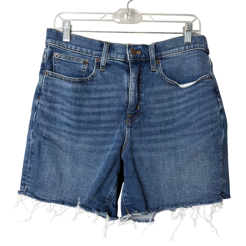 J.Crew Classic Denim Shorts Womens 28 Blue Raw Hem Frayed Stretch Mid Rise